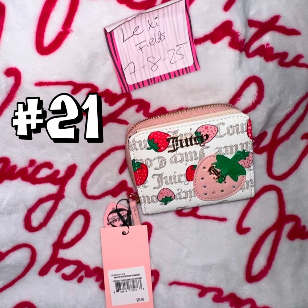 Juicy Couture Freshly Picked Pecan White/Pink Diamond Zip Around Wallet